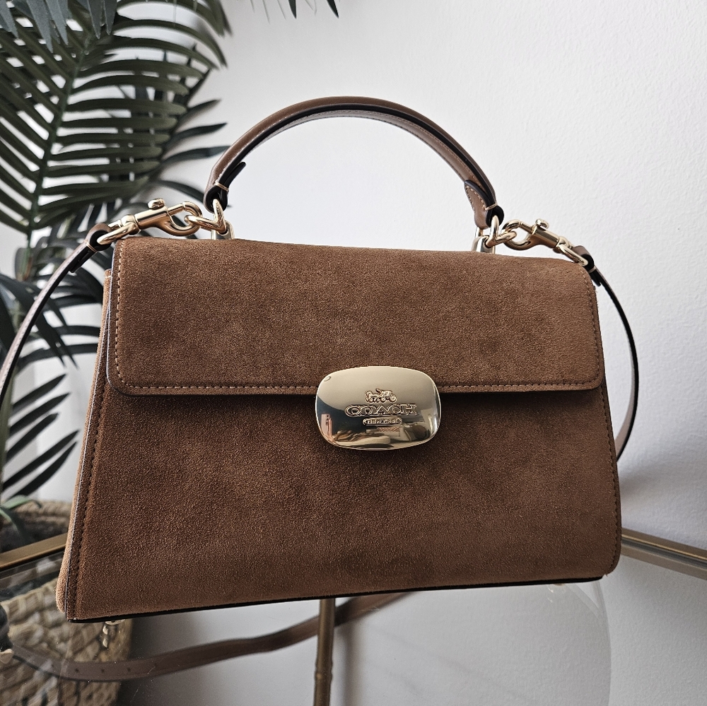Coach Eliza Top Handle in Suede - Gold Sienna